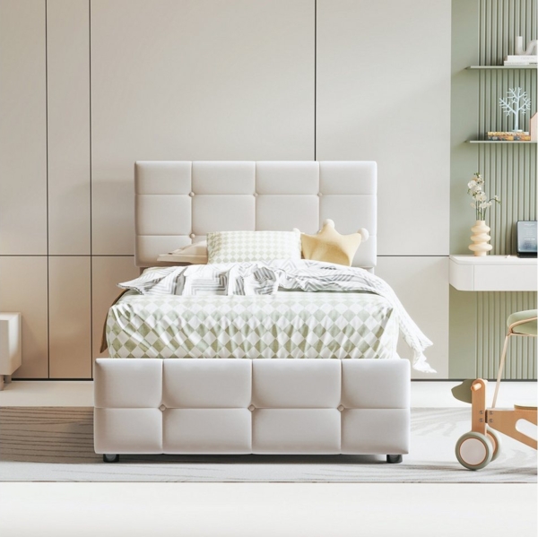 Flieks Polsterbett, Hydraulisches Stauraumbett Einzelbett Kinderbett 90x200cm Samtstoff Bild 2