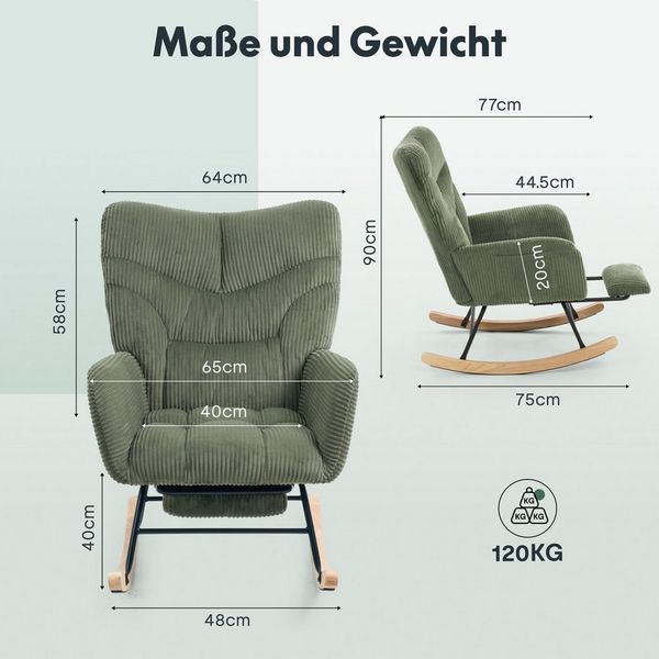 FLEXISPOT Schaukelstuhl mit Hoher Rückenlehne & Fußstütze, Relaxsessel, Schaukelsessel (Moderner Schwingsessel mit Holzkufen, mit Seitentasche), Gepolsterter Relaxsessel für Wohnzimmer & Schlafzimmer