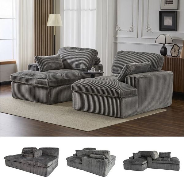 Leawin Sofa Sofa 2-Sitzer mit Bettfunktion – Cordsofa für Sofas Wohnzimmer, Weicher Cordbezug, modernes Schlafsofa, ideal für kleine Räume