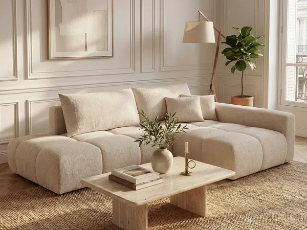 Vente-unique - MINTURNO Sofa Stoff Beige - B 176 cm x H 88 cm x L 282 cm