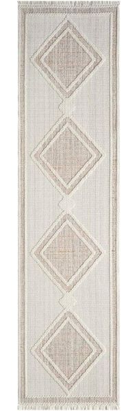 carpet city Teppich-Läufer Kurzflor Flur - Terracotta - 80x300 cm - Teppiche Fransen Boho-Style - Raute-Optik - Schlafzimmer, Wohnzimmer
