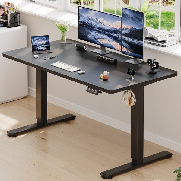 Devoko Hohenverstellbarer Schreibtisch Holzwerkstoff und Metall Schwarz 130 x 60 x 73-118 cm