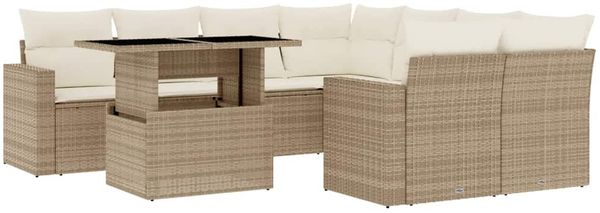 vidaXL 9-tlg. Garten-Sofagarnitur mit Kissen Beige Poly Rattan 3267168 Bild 2