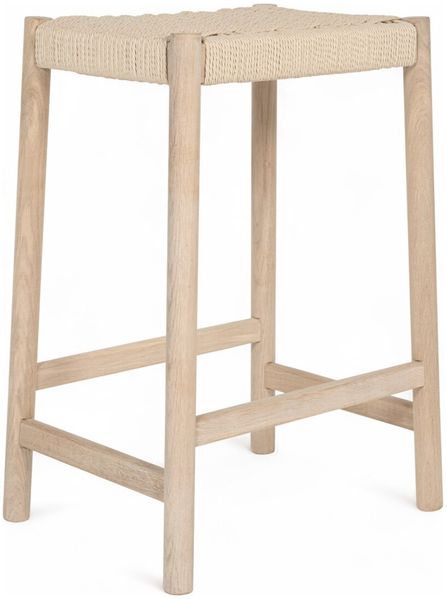 Barhocker Adina aus Eichenholz und Papiergarn, Whitewash/Cream