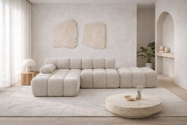 Kaiser Möbel Ecksofa modular mit Hocker, Sofa L-Form, Bouclé-Stoff Abriamo, Selia, Ecksofa mit Hocker, Modernes Design,Weiche, abgerundete Form,Hoher Sitzkomfort