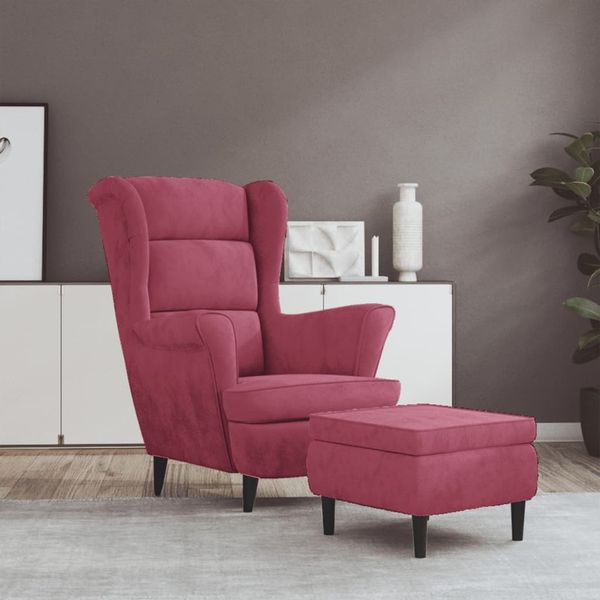 vidaXL Ohrensessel mit Hocker Weinrot Samt 3115936