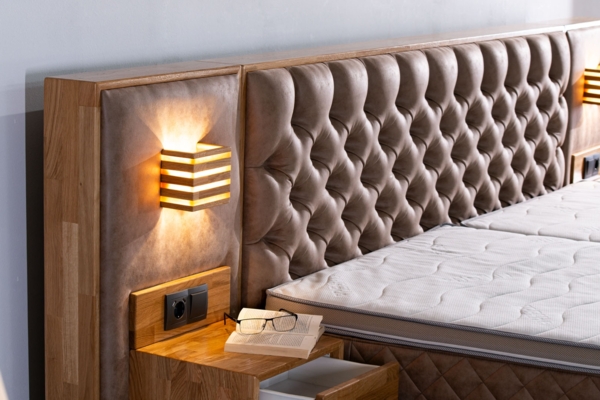 Meisterbetten Boxspringbett King 240x220 in MS-Olive, Matratzenbezug Optiflex, Ergoflex-Topper Bild 3