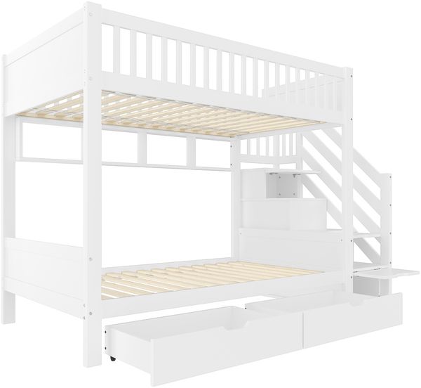 Etagenbett(Ohne Matratze),Kinderbett,mit Schublade,mit Regal,mit Kleiderschrank,mit Staufach,90x200cm,Weiß Bild 9