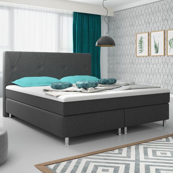 Boxspringbett Boston Plus 180x200 Webstoff Anthrazit mit Topper-Optik