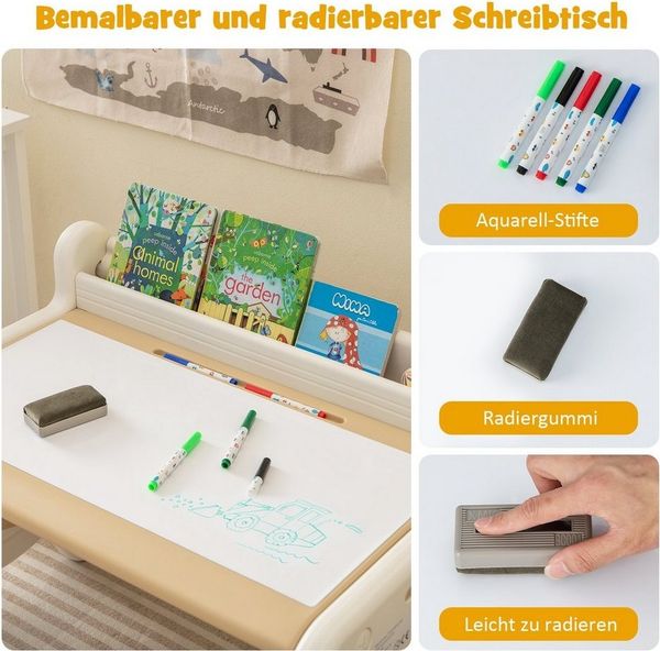 COSTWAY Kindersitzgruppe Kindertisch mit Hocker, mit verstellbarer Tischplatte