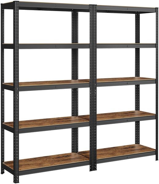 Songmics Schwerlastregale mit 5 Ablagen, Stahl / MDF, Schwarz / Vintagebraun, 180 x 40 x 90 cm