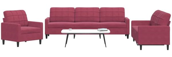 vidaXL 3-tlg. Sofagarnitur mit Kissen Weinrot Samt 3278435