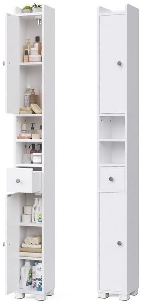 Mondeer Hochschrank Badschrank (20 x 20 x 180 cm für Kleine Räume) mit Verstellbaren Böden, Schublade & offenen Fächern, Weiß