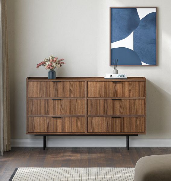 AX LIVING Nordiva Kommode mit Schublade 150 cm Warmia Walnut Holz Modern