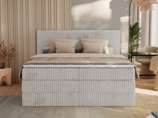 Boxspringbett, Doppelbett mit zwei Bettkästen und Multipocket-Matratze, Cord Bett - TILIANO KING - 140 x 200 cm - Hellgrau Cord - H4 Bild 3