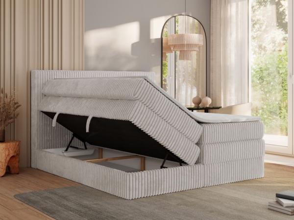 Boxspringbett, Doppelbett mit zwei Bettkästen und Multipocket-Matratze, Cord Bett - TILIANO KING - 140 x 200 cm - Hellgrau Cord - H4 Bild 4