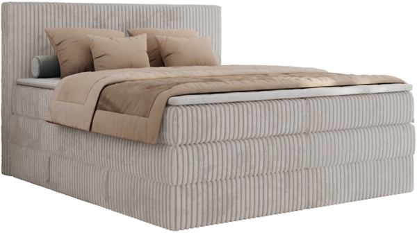 Boxspringbett, Doppelbett mit zwei Bettkästen und Multipocket-Matratze, Cord Bett - TILIANO KING - 140 x 200 cm - Hellgrau Cord - H4 Bild 5
