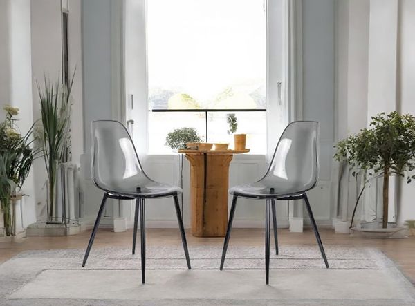 Dmora - Set aus 2 Achatstühlen, PET-Sessel, ergonomischer Esszimmerstuhl, Besprechungssitz, 53 x 46 x 81 cm, Rauch