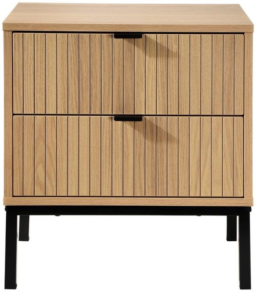 Casâme Nachttisch 2 Schubladen Effekt Holz mit Rillen - H51cm - Helles Holz