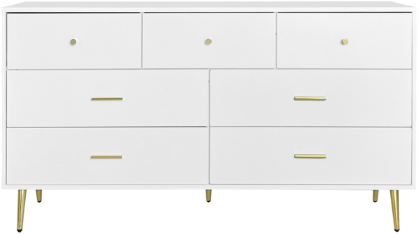 Merax Weißes Sideboard, 7 Schubladen, goldene Griffe, goldene Beine, glatte Schubladenführungen, 140*35*76cm, Esszimmer Anrichte Sideboard Küchenschrank Aufbewahrungsschrank Riser Schubladen Kommode