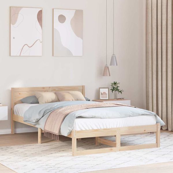 vidaXL Bettrahmen mit Kopfteil Natur 120 x 200 cm Massives Kiefernholz 873274
