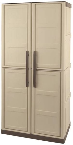 Dmora Adenina-Außengarderobe, Mehrzweck-Balkonschrank, 2-türiger Außenschrank, 100 % Made in Italy, Beige und Braun, kariertes Finish, 70 x 39 x 165 cm