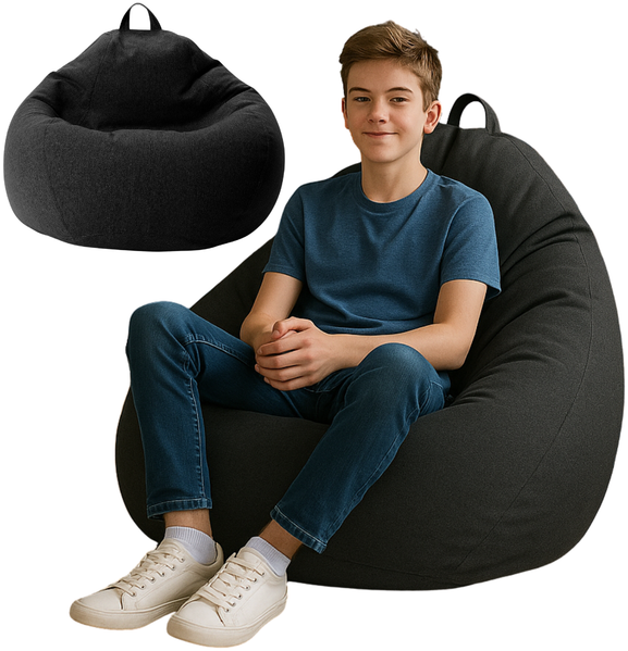 AD. CON Sitzsack mit EPS-Perlen Füllung Puff Relax-Sessel Sitzkissen Bodenkissen Bean Bag 80 x 90 x 50 cm 185L Schwarz