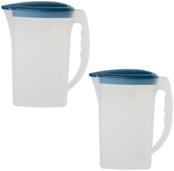 Engelland Wasserkrug Getränkekkrug mit Füllskala und abnehmbarem Deckel, (Vorteils-Set, 2-tlg, 2 Liter Fassungsvermögen je Krug), BPA-frei, frostbeständig, spülmaschinengeeignet, Kühlschrankkrug