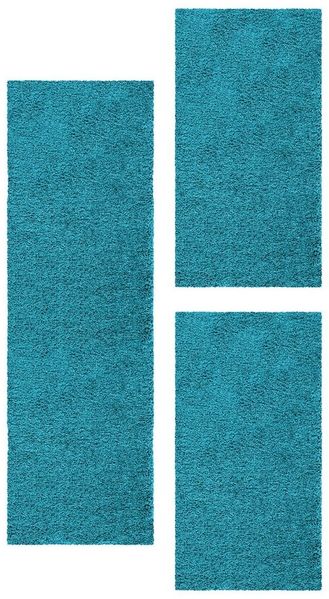 Teppium Teppich Unicolor - Einfarbig, Rechteckig, Höhe: 30 mm, Schlafzimmer Teppich Bettumrandung Läufer Set 3 teilig Türkis