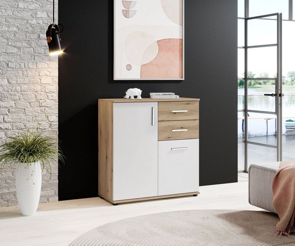 Kommode BC1040 Sideboard Evoke Eiche Nb. / Weiß ca, 80/84/35 cm