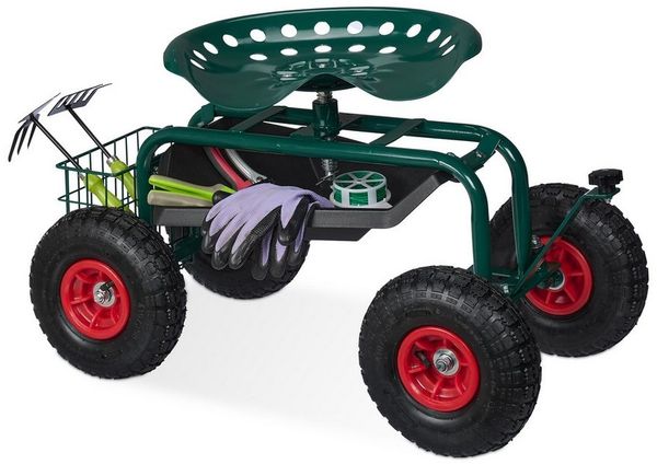 relaxdays Rollsitz Fahrbarer Gartensitz mit Stauraum, grün