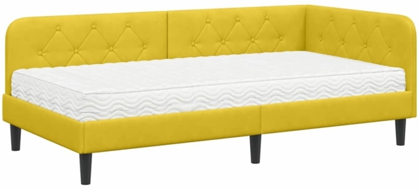 vidaXL Eckbettgestell mit Matratze mit Kopfteil Gelb 90x200 cm Samt 3394160