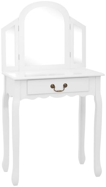 vidaXL Schminktisch mit Hocker, Paulownia-Holz MDF weiß, 65 x 36 x 128 cm Bild 8