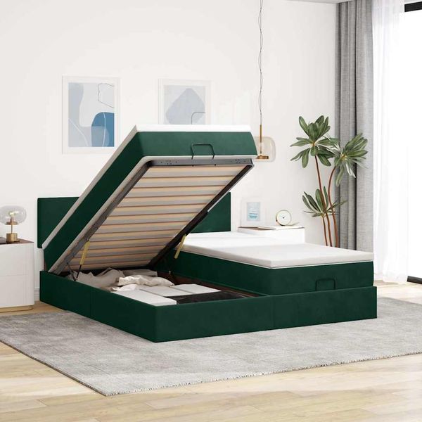 vidaXL Ottoman-Bett mit Matratzen Dunkelgrün 160x200 cm Samt 3312053