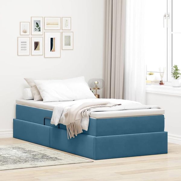 vidaXL Aufbewahrungsbett mit Matratze Dunkelblau 90 x 190 cm Samt 3370273