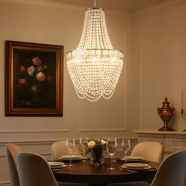 LED Hängeleuchte, Kristallbehang, verchromt, D 38 cm
