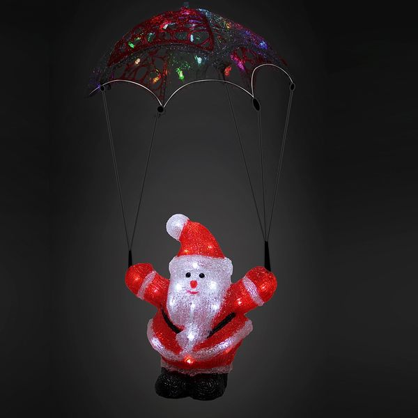 Deuba LED Acryl Figur Außen Weihnachtsmann Fallschirm beleuchtet Weihnachtsdeko Weihnachten Weihnachtsfigur