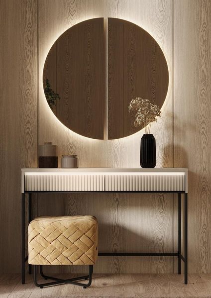 Compleo Schminktisch mit Spiegel FLORE, Modern design,geriffelter Front, ideale Set für Flur oder Schlafzimmer
