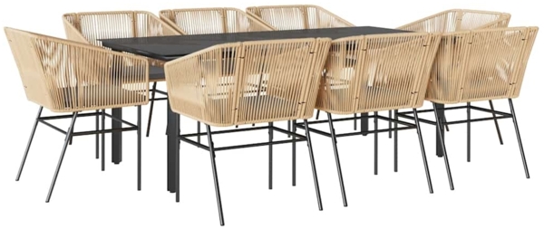 vidaXL 9-tlg. Garten-Essgruppe mit Kissen Braun Poly Rattan Glas 3334624
