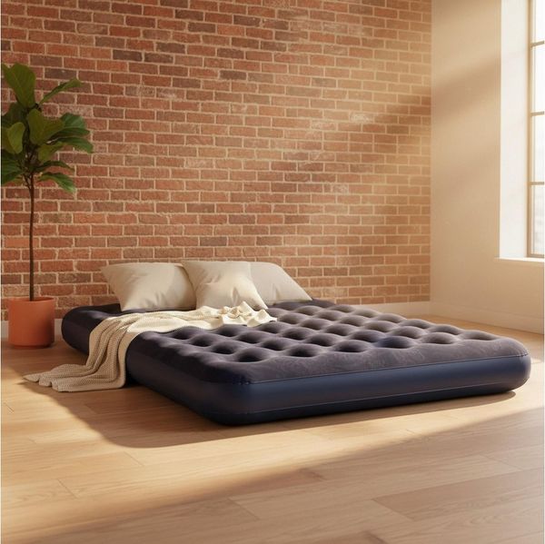 Avenli Luftbett Luftmatratze Camping für 2 Personen blau 203x152x22cm Queen-Size, (Gästebett aufblasbar Ideal als Reisebett oder Isomatte, 1-tlg, Campingmatratze ohne Pumpe), für Indoor und Outdoor mit beflockter Oberfläche