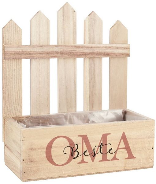 Herz & Heim Geschenkbox Pflanzkorb mit Zaun - Geschenkkorb mit Druck für Mama, Papa, Oma, Opa, aus Holz, mit Folie ausgekleidet