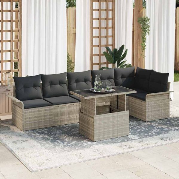 vidaXL Gartensofa-set mit Kissen 7 pcs Hellgrau Poly-Rattan 3348298