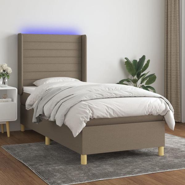 vidaXL Boxspringbett mit Matratze & LED Taupe 100x200 cm Stoff 3138937