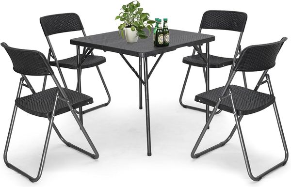 Sekey Gartengarnitur Set, Garten-Essgruppe 4 Personen, Balkonset Balkonmöbel Set 4 Stühle mit Tisch, Klappbar Gartentisch mit Stühlen Set