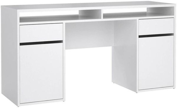 Dmora Schreibtisch Leepi, Mehrzweckschreibtisch, Bürotisch für PC, Eckschreibtisch, 149x48 h77 cm, Glänzendes Weiß