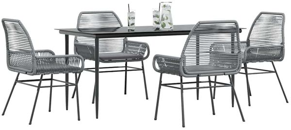 vidaXL 5-tlg. Garten-Essgruppe mit Kissen Grau Poly Rattan Glas 3334481