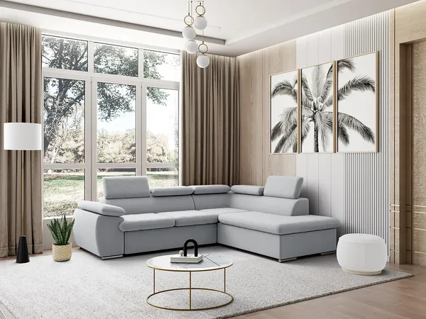 Ecksofa mit Schlaffunktion & Bettkasten FABIEN - Hellgrau - Ecke Rechts