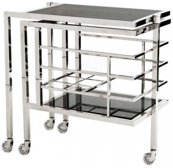 Casa Padrino Luxus Bar Trolley Servierwagen aus Edelstahl und Glas 77 x 42 x H. 77 cm - Luxus Hotel & Restaurant Einrichtung Möbel