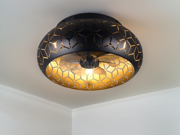 LED Deckenleuchte mit Ventilator & Fernbedienung in Schwarz/Gold, Ø 50cm
