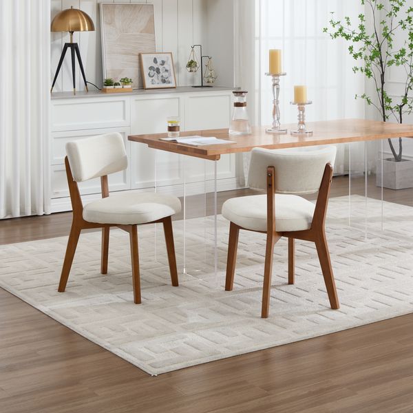 Esszimmerstuhl mit Massivholzbeinen, gepolstertem Sitz und ergonomischer Rückenlehne,Komfortabler aus Sackleinen,Beige